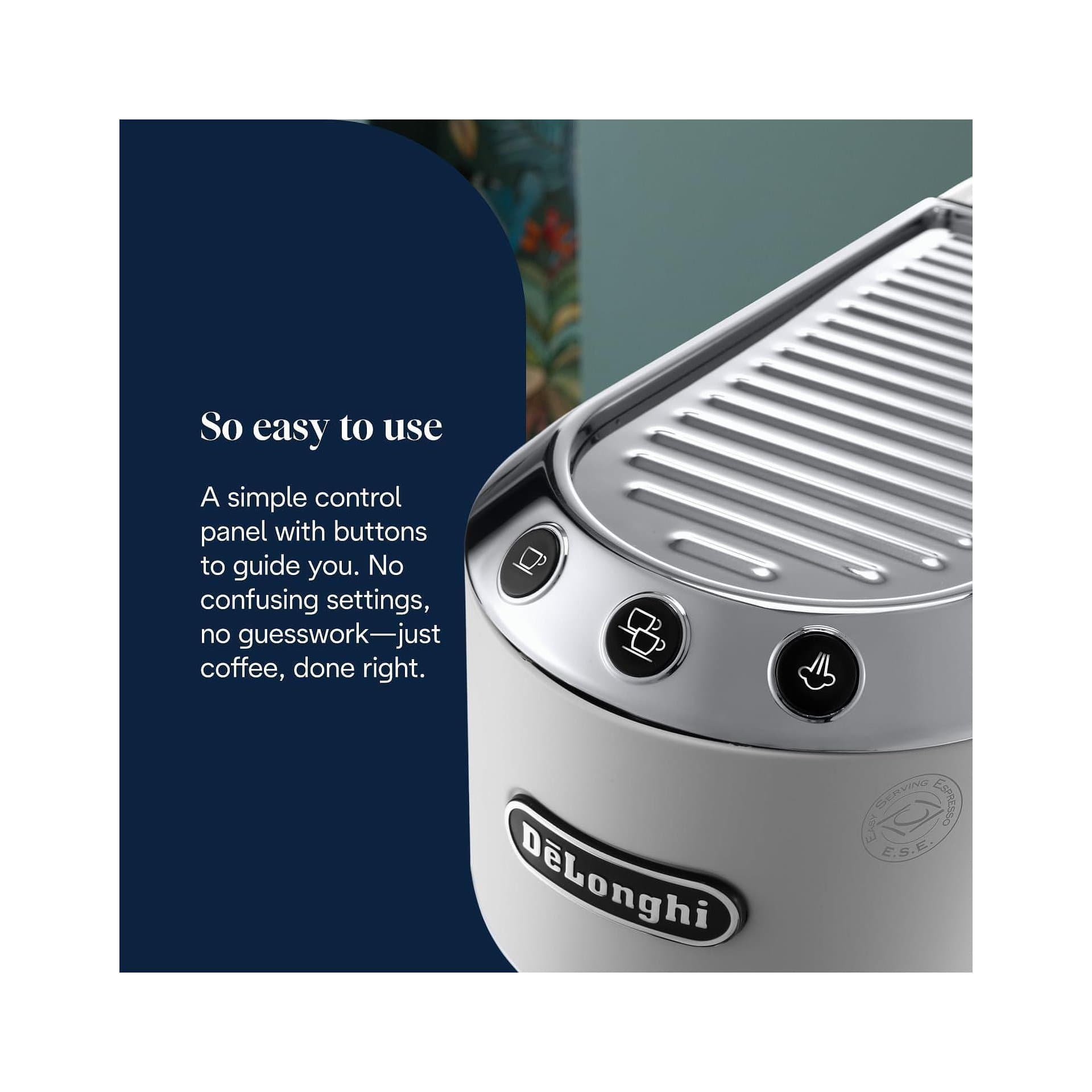 Кафемашина - De'Longhi Dedica Style EC 685.W 15 bar, 1 l резервоар, дюза за мляко, E.S.E. подложки, бяла 10