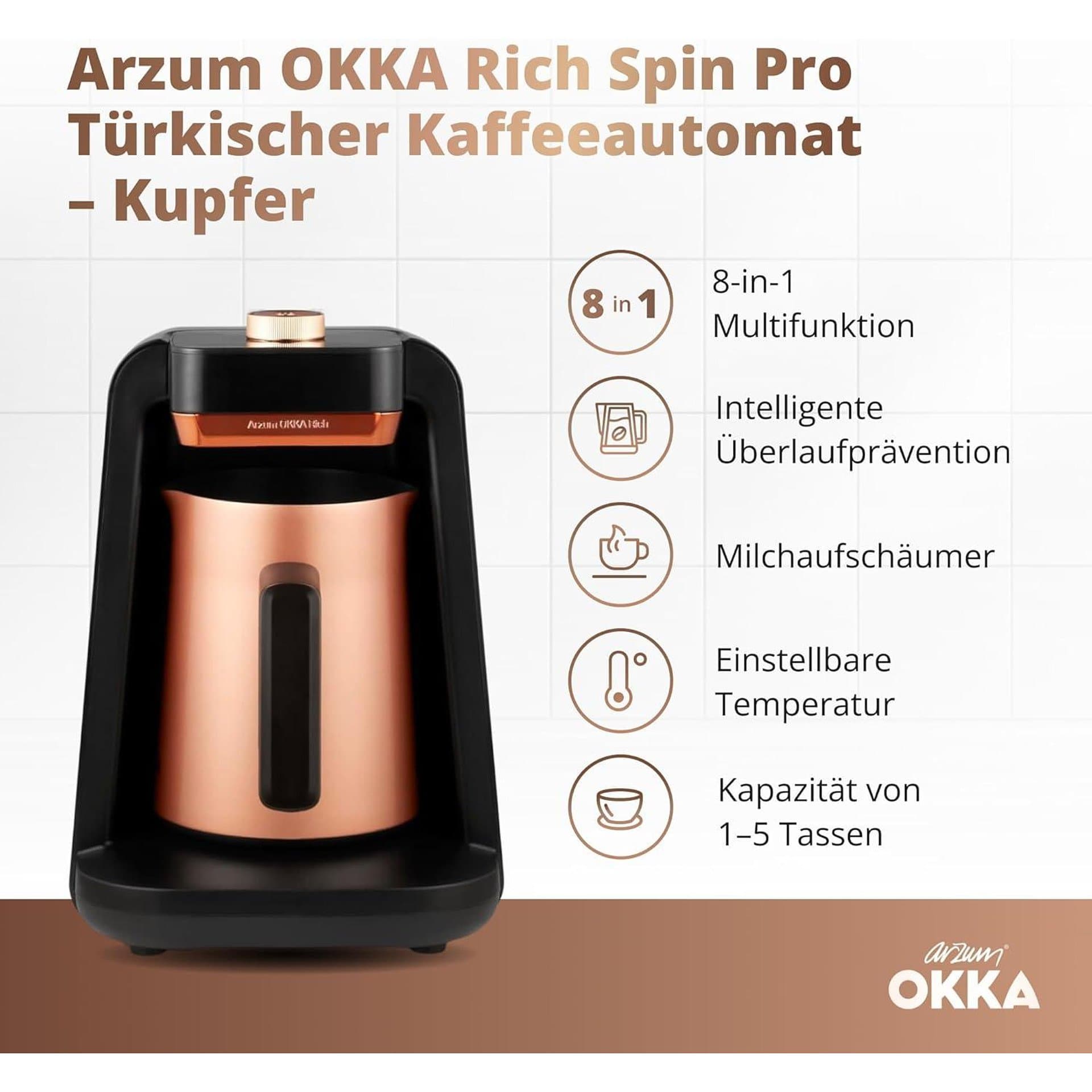 Кафемашина за турско кафе - Arzum OKKA RICH SPIN PRO меден цвят 4