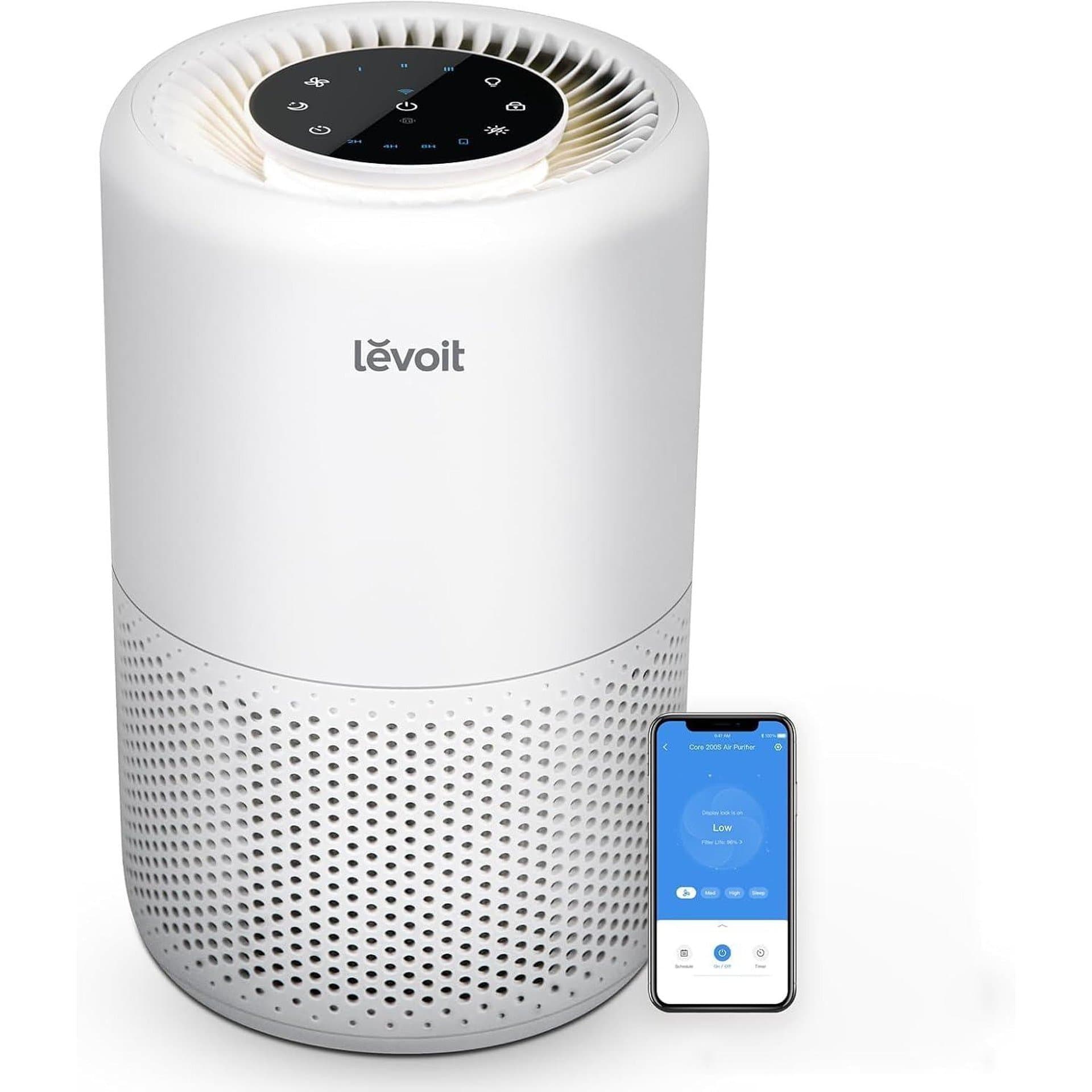 Пречиствател на въздух – LEVOIT Core 200S-P Smart WiFi, Alexa управление, 3-в-1 HEPA филтър, AHAM VERIFIDE, бял