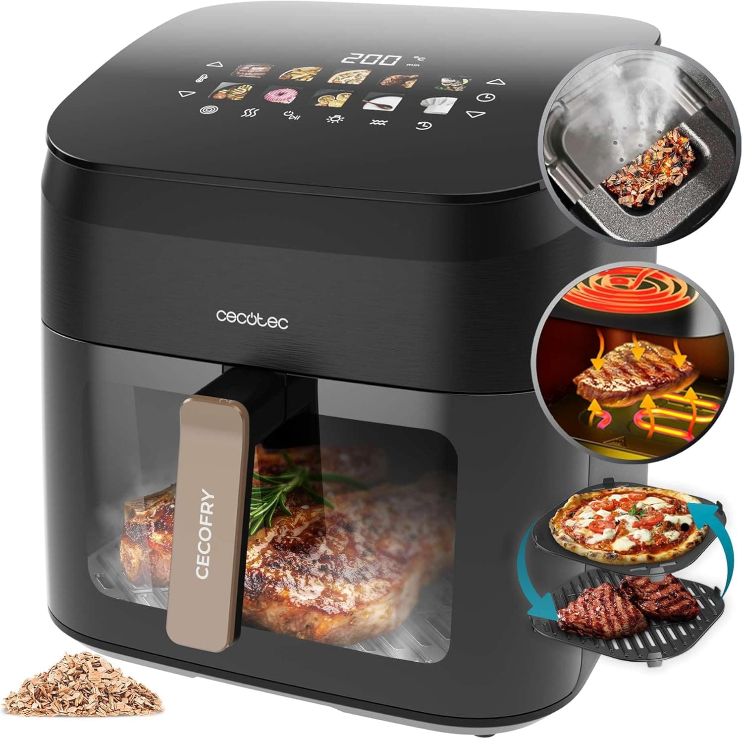 Еър фрайър с грил - Cecotec Cecofry Grill Smokin 8500 функция опушване двойно нагряване